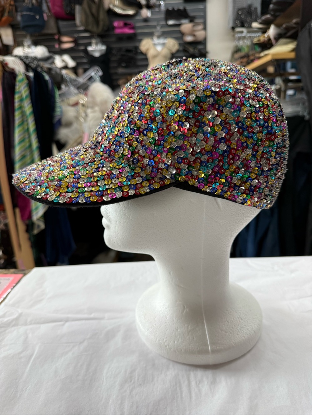 Vintage Artware Pacific Multicolor Beaded Sequin Baseball Cap Statement Hat View 4